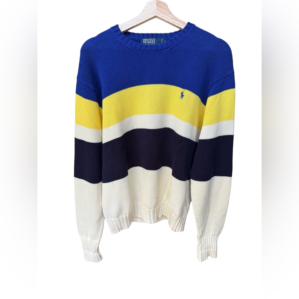 Vintage Ralph Lauren Mens 100% Cotton Color Block Sweater Size Large